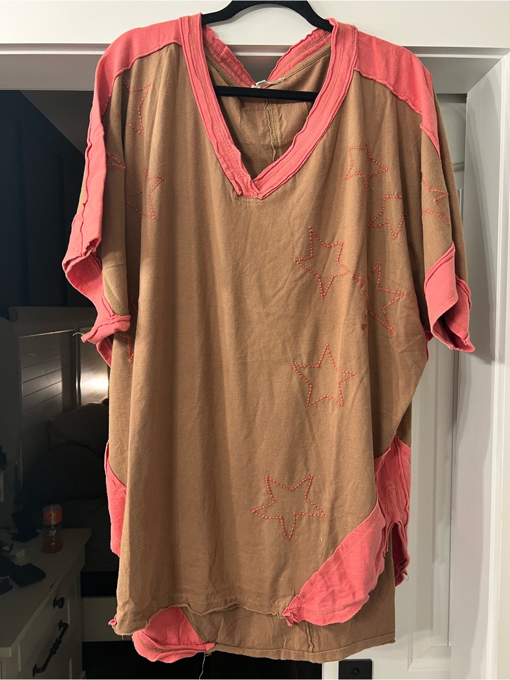 Blue Velvet Brown and Coral Star Patch Tunic Top
